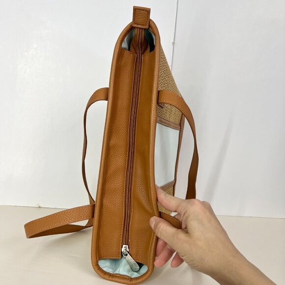 Thirty-One Little Dreamer Natural Straw Light Blue Middle Stripe Summer Tote Bag - Picture 7 of 15